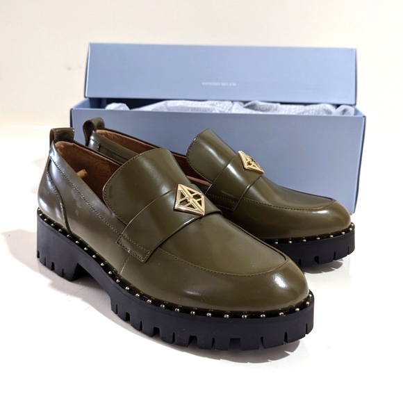 ANTONIO MELANI Olive Green Loafers - Picture 1 of 6